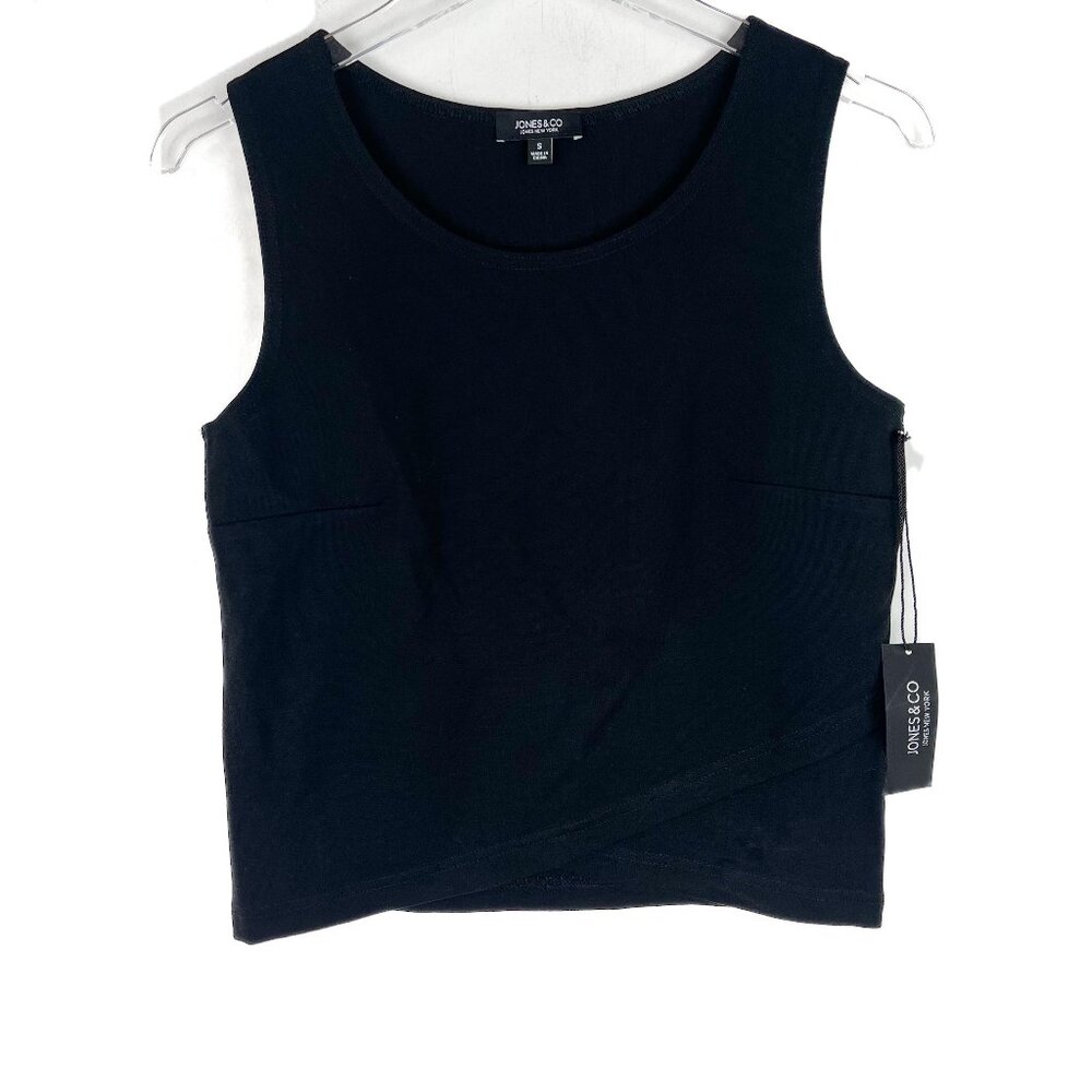 NWT Jones & Co New York Sleeveless Faux Crossover Hem Top Black Size Small S NEW - Picture 1 of 10